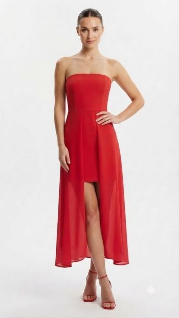 Crimson Overlay Strapless Dress